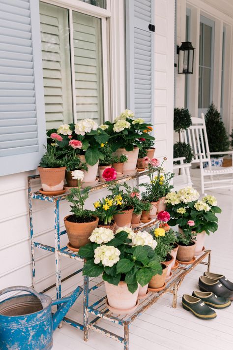 Porch Plant Stand, Front Porch Plants, Patio Container Gardening, House Porch, Tattoo Plant, Porch Plants, Container Garden Design, Support Pour Plante, Plant Stands Outdoor