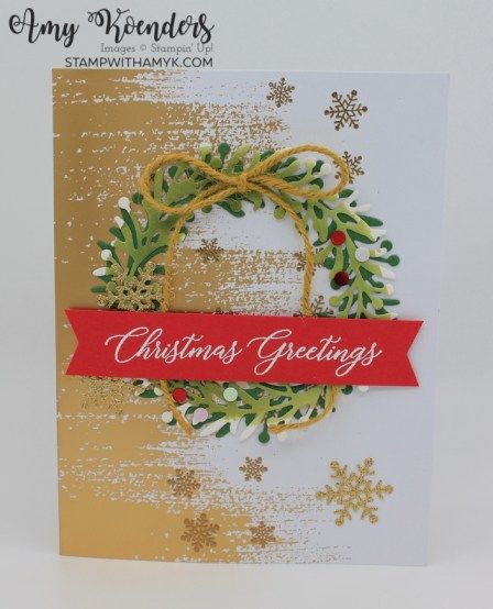 Stampin’ Up! Wishes All Around Christmas Card With Video Tutorial – Stamp With Amy K Su Wishes All Around, Su Wishes All Around Cards, Stampin Up Wishes All Around Cards, Stampin Up Wishes All Around, Brushed Gold Cards And Envelopes Su, Wishes All Around Stampin Up Cards, Create Christmas Cards, Holiday Paper, Holiday Prints