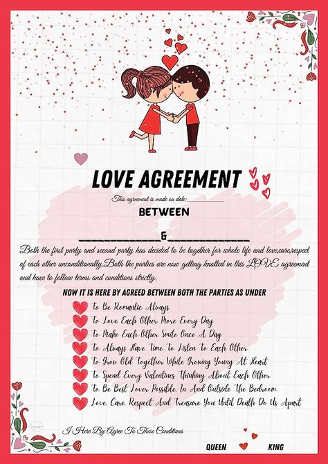 Lovelto Love Contract Agreement / Love Agreement Certificate with Pre Defined Terms & Conditions (LOVE AGREEMENT) (Clipart Design) : Amazon.in: Office Products Contract For Boyfriend, Relationship Agreement Contract, Love Agreement Contract, Relationship Contract Dating, Love Agreement, Love Contract, Dating Contract, Relationship Contract, Love Notes For Husband