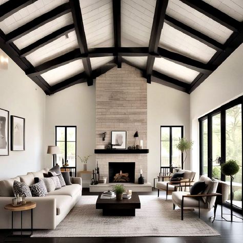 Beams Living Room Vaulted, Ceiling Beams Living Room Vaulted, Black Ceiling Beams, Ceiling Beam Ideas, Black Beams, Beam Ideas, Ceiling Beams Living Room, Beams Living Room, Grey Owl