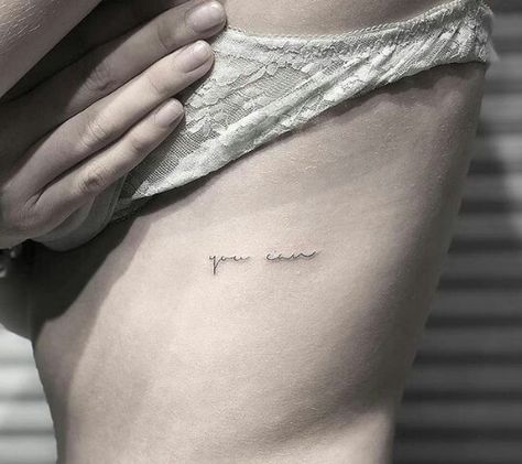 'You can' - "puedes" @AranzaDrive ❁ Small Rib Tattoos, Small Symbol Tattoos, Handwriting Tattoos, Small Tattoo Placement, Quote Tattoos Girls, Rib Tattoos For Women, Small Shoulder Tattoos, Small Quote Tattoos, Fine Line Tattoo