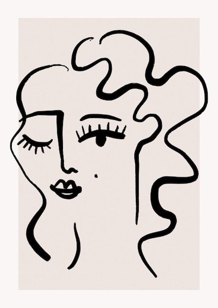 Ink line art drawing - feminine face por... | Premium Vector #Freepik #vector #woman-art #girl-art #woman-sketch #fashion-art Matisse Drawing Line, Women Illustration Art Faces, Minimal Face Drawing, Woman Drawing Easy, Abstract Face Drawing, Feminine Poster, Line Drawing Face, Ink Line Art, Matisse Drawing