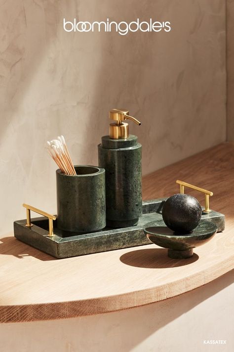 This season, we're all about ’70s bungalow vibes. Think metallic accents, rich neutrals, and a home filled with warm fragrance. 70s Bungalow, Bathroom Sets Bath Accessories, Marble Ideas, Marble Decoration, Bathroom Vanity Accessories, Green Bathroom Accessories, Marble Bathroom Accessories, Washroom Accessories, Marble Accessories