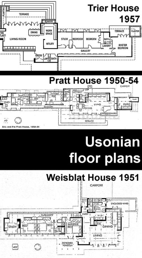 Usonian House Plans, Usonian Architecture, Frank Loyd Wright Houses, Kaufmann House, Home Building Plans, Usonian Style, Usos Wwe, Frank Lloyd Wright Usonian, Usonian House