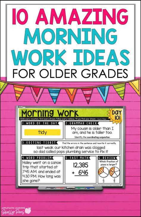 Transform your classroom mornings with these 10 engaging, fun morning work ideas tailored for 2nd, 3rd, 4th, and 5th grade students! Say goodbye to boring routines and hello to excitement with creative ready-to-go math and ELA morning work activities. Whether it's August, September, October, or any other school month, these paperless and projectable morning routine options make prep easy and mornings stress-free. Elevate your free morning work packet with fun and creative activities for kids. Morning Meeting Ideas 3rd Grade, Morning Work Classroom Ideas, Middle School Morning Work, 5th Grade Morning Routine, Morning Routine 3rd Grade, 4th Grade Morning Routine, Morning Meeting Upper Elementary, 4th Grade Morning Work, Morning Work Classroom