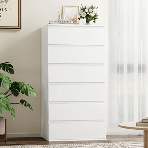 15 Inch Deep Dresser - Wayfair Canada Tall Dresser Bedroom, Vertical Drawer, Tall White Dresser, White Dresser Bedroom, White 6 Drawer Dresser, Tall Drawers, Vibey Room, Cheap Bathroom Remodel, Ikea Closet