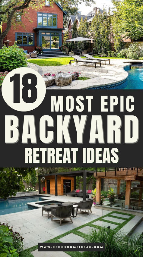 Discover 18 of the most epic backyard retreat ideas that will inspire you to transform your outdoor space into a haven of relaxation. From luxurious lounging areas to calming water features and fire pits, these designs offer everything you need to create your own private sanctuary. Explore now! Entertaining Yard Ideas, Crazy Backyard Ideas, Relaxing Yard Ideas, Large Backyard Oasis Ideas, 1acre Backyard Ideas, Retreat Backyard Ideas, High End Backyard Ideas, Outdoor Space Ideas Amazing Backyards, Outdoor Retreat Ideas