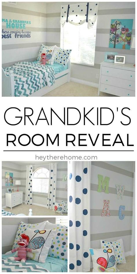 a special room for the grandkid's and grandma and grandpa's house Grandkids Bedroom At Grandmas, Grandchildren Bedroom, Grandkids Playroom, Grandkids Room, Kids Sleepover, Bedroom Shades, Kids Shared Bedroom, Kids Room Paint, Shared Room