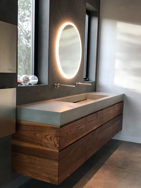 Black Bathroom Vanity With Concrete Top, Cement Color Bathroom Vanity, Concrete Floating Bathroom Vanity, Concrete Laundry Sink Cabinet, Corian Sink Bathroom Vanity Tops, Restroom Sink Countertop, Bathroom Counter Top Size, Concrete Vanity Desk, Double Sink Bathroom Vanity With Integrated Electrical