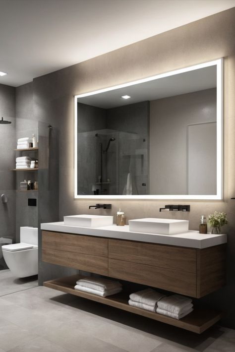 Transform your bathroom ambiance with innovative lighting solutions. Learn how to layer different light sources for both functionality and atmosphere. Bathroom Mirror Lighting, Bathroom Lighting Ideas, Mirror Lighting, Contemporary Bathroom Lighting, Modern Contemporary Bathroom, Bathroom Ambiance, Bathroom Mirror Lights, Contemporary Bathroom, Lighting Ideas