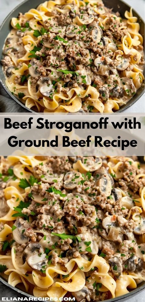 Need easy dinner recipes? Try our Beef Stroganoff With Ground Beef Recipe! It’s one of the best ground beef recipes, offering quick and delicious dinner ideas for family or dinner for two. Turkey And Mushrooms, Beef Stroganoff With Ground Beef, Stroganoff With Ground Beef, Meal With Ground Beef, Traditional Beef Stroganoff, Ground Beef Recipe, Ground Beef Stroganoff, 30 Minute Meals Easy, Healthy Ground Beef