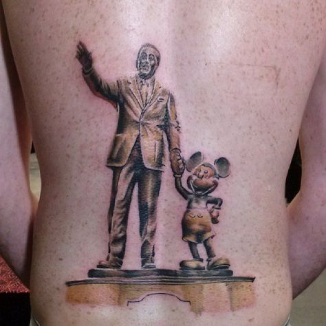 Disney Tattoos for Men Disney Tattoos For Men, Walt And Mickey, Random Tattoos, Partner Tattoos, Tattoo Disney, Pirate Tattoo, Mouse Tattoos, Statue Tattoo, Sugar Skull Tattoos