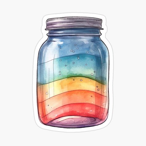 Get my art printed on awesome products. Support me at Redbubble #RBandME: https://www.redbubble.com/i/sticker/Rainbow-Mason-Jar-Watercolor-Painting-Colorful-Home-Decor-by-lastgirlscout/144300762.EJUG5?asc=u Sticker Template, Rainbow Stickers, Stranger Things Fanart, House Colors, Mason Jars, Color Pop, Watercolor Paintings, Rainbow, Color