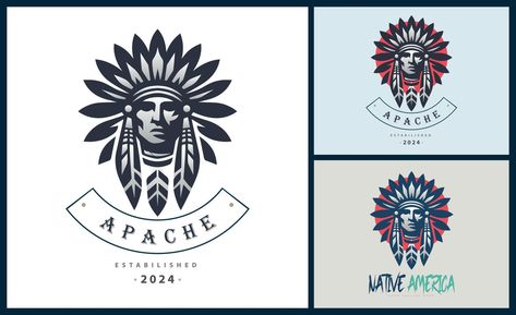 Apache indian aztec native american warrior tribes face head logo template design Native American Logo, Apache Indian, American Logo, Native American Warrior, Logo Banners, Heart With Arrow, Custom Illustration, Custom Branding, Background Banner