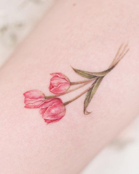 Tulip Flowers Tattoo, Tulip Tattoos For Women, Pink Tulip Tattoo, Tulip Fine Line Tattoo, Red Tulip Tattoo, Tulip Bouquet Tattoo, Fine Line Tulip Tattoo, Tulip Flower Tattoo, Virgo Flower Tattoo