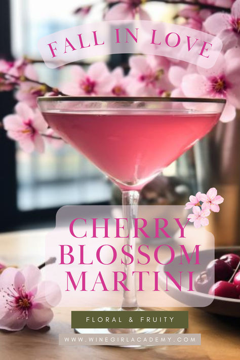 Raise your glass to love with our Cherry Blossom Martini recipe. This enchanting pink cocktail, a blend of vodka, cherry liqueur, and a splash of cranberry, is as delightful to sip as it is to behold. Perfect for Valentine's, Galentine's, or any celebration that fits a splash of pink. Read the full recipe on our blog, along with 6 other delicious pink cocktails. Cherry Blossom Drink Cocktails, Pink Cocktails Recipes Party Punches, Cherry Blossom Cocktail Recipe, Pink Themed Cocktails, Fruit Martini Recipe, Ladies Drinks Cocktails, Cocktails With Cherries, Pink Vodka Drinks, Pink Cocktail Ideas