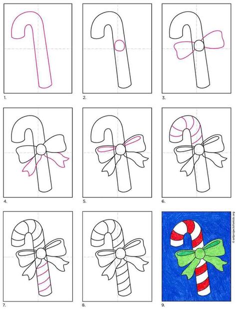 How To Draw A Candy Cane, Candy Cane Doodle, Candy Cane Drawing, Candy Cane Art, Candy Cane Kids, Trees Drawing Tutorial, Candy Drawing, December Bullet Journal, Candy Cane Crafts