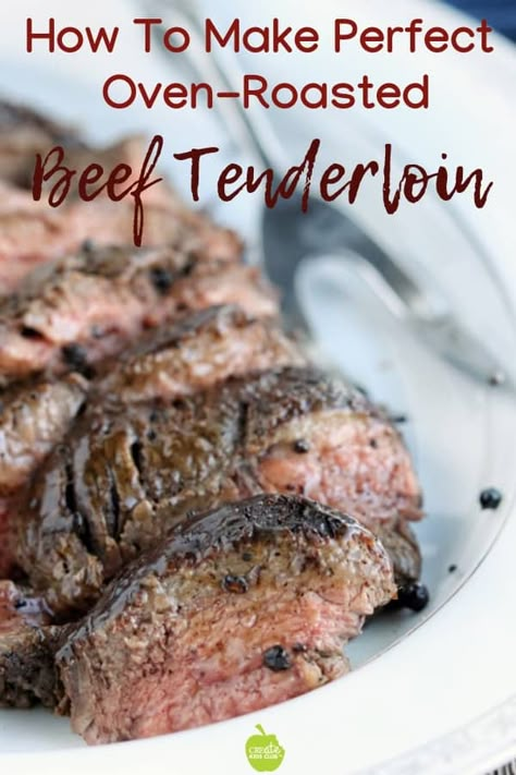 An easy whole beef tenderloin recipe that shows you how to make beef tenderloin in the oven simply. This steak is seared in a skillet then roasted in the oven. It's perfect for Christmas or a special occasion. #createkidsclub #beeftenderloin #wholebeeftenderloin #tenderloin #steakrecipe #beeftenderloinrecipe How To Cook Tenderloin In Oven, How To Cook Whole Beef Tenderloin, How To Make Beef Tenderloin, Filet Roast In The Oven, Venison Tenderloin Recipes Ovens, Filet Mignon Roast Recipes In The Oven, Filet Mignon Tenderloin Roast, Whole Filet Mignon Recipes In The Oven, Filet Tenderloin In The Oven