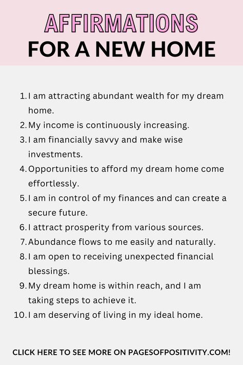 Affirmations for New Home #AffirmationCards #PositiveVibes #SelfLove #DailyAffirmations Manifest A Home Spell, Manifest Dream Home Affirmations, Manifest An Apartment, New Home Manifestation Spell, Manifest New Home Affirmations, Affirmations For New Apartment, Manifesting Dream Apartment, Manifestation New Home, Home Buying Affirmations