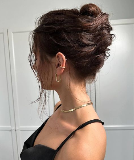 Image 1 of 1 Updos Medium Length Hair, Updo Hairstyles Casual, Cute Updos For Medium Hair, Cute Updos, Braided Updos, Trendy Updos, Formal Updos, Curly Bun, Up Dos For Medium Hair