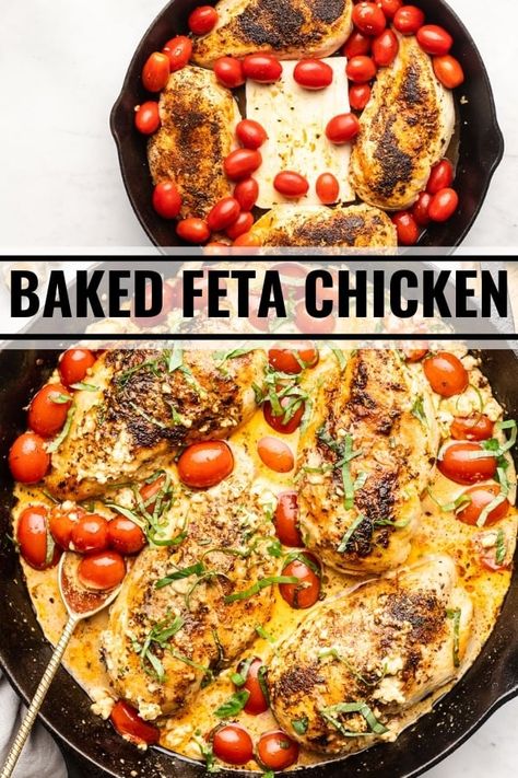 Chicken With Feta And Spinach, Roasted Tomato Chicken Recipes, Baked Feta With Chicken, Feta Baked Chicken With Sun Dried Tomatoes, Easy Baked Meals Dinners, Losing Weight With Mediterranean Diet, Baked Feta Chicken Recipes, Chicken Recipes With Feta Cheese, Chicken Feta Sundried Tomatoes