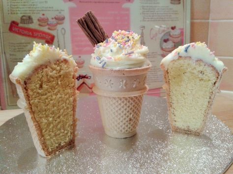 How to make cake inside ice cream cones so cake looks like ice creams with swirl buttercream and sprinkles Ice Cream Cone Cupcakes Recipe, Cone Cakes, Cake Cones, Recipe Ice Cream, Ice Cream Cake Pops, Ice Cream Cone Cupcakes, Cake Inside, Ice Cream Cone Cake, Cake In A Cone