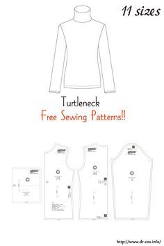 Shirt Patterns For Women, Clothing Templates, Turtle Neck Shirt, Japanese Sewing Patterns, Sewing Templates, Dress Patterns Free, Shirt Sewing Pattern, Sew Ins, Japanese Sewing