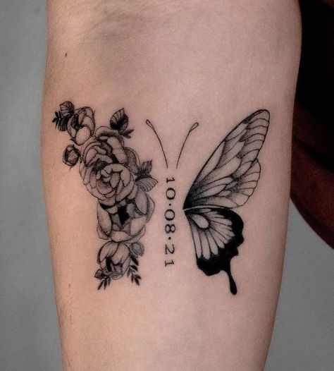 Finger Print Butterfly Tattoo, Small Remembrance Tattoos, Serenity Tattoo, Butterfly Tattoos On Arm, Tattoo For Baby Girl, Remembrance Tattoos, Mom Tattoo Designs, Tattoos For Girls, Women Tattoos