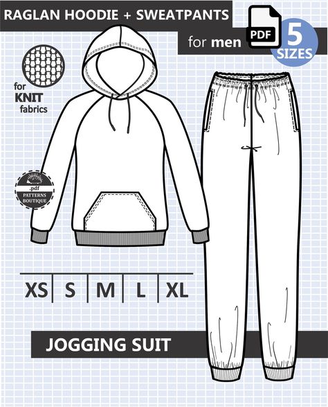 Raglan Hoodie & Sweatpants for Men / Two Piece Tracksuit / | Etsy Male Hoodie, Casual Shorts For Men, Sweatpants For Men, Men Sport Pants, Printable Sewing Patterns, Raglan Hoodie, Suit Pattern, Mens Jackets Casual, Fit For Men