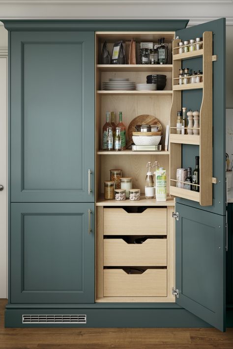 Maximise your space with smart kitchen storage ideas. Our tall kitchen pantry cabinet offers ample storage while complementing the beauty of blue kitchen cabinets. Explore blue kitchen ideas that bring a refreshing, vibrant feel to your space, and combine them with colourful kitchen ideas for a lively, personalised touch. Whether you're designing a kitchen pantry or looking for effective kitchen storage solutions, our range ensures both functionality and style in every corner of your kitchen. Tall Kitchen Cabinets Ideas, Colourful Kitchen Ideas, Smart Kitchen Storage, Kitchen Cupboard Colours, Blue Kitchen Ideas, Tall Kitchen Pantry Cabinet, Larder Storage, Cupboard Colors, Kitchen Pantry Cupboard