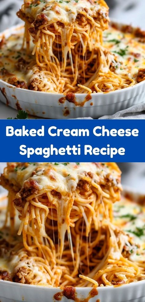 Need pasta recipes for dinner? Baked Cream Cheese Spaghetti is perfect! This easy dinner recipe is one of the best spaghetti recipes easy to prepare, ideal for any night. Spaghetti Pie Recipe Easy, Best Spaghetti Recipes, Best Spaghetti Recipe, Baked Cream Cheese, Spaghetti Pie Recipes, Cream Cheese Spaghetti, Easy Baked Spaghetti, Spaghetti Casserole Recipe, Spaghetti With Ground Beef