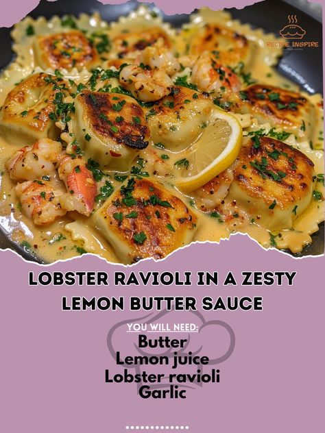 Lobster Ravioli, Lemon Butter Sauce, Homemade Butter, Lemon Butter, Butter Sauce, Fresh Parsley, Lemon Zest, Ravioli, Lemon Juice