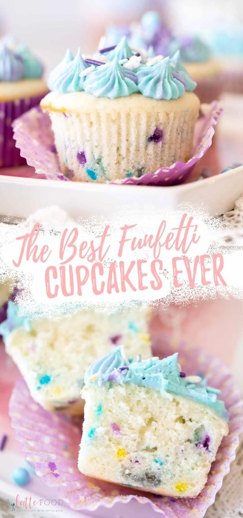 These are the best homemade Funfetti cupcakes from scratch (aka confetti cupcakes), and they’re made with buttermilk and sour cream to keep them moist and so fluffy and soft in texture. These sprinkle cupcakes are the perfect birthday dessert recipe too! Chocolate Funfetti Cupcakes, Funfetti Cakes, Homemade Funfetti Cupcakes, Funfetti Cupcake Recipe, Apple Fries, Cupcakes From Scratch, Cupcake Recipes From Scratch, Fluffy Cupcakes, Confetti Cupcakes