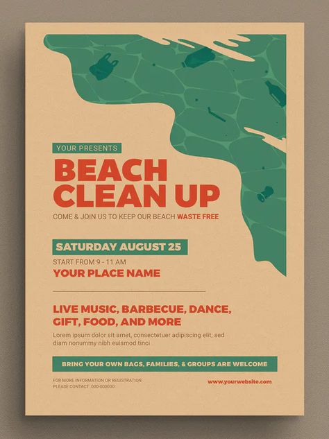 Beach Clean Up Poster Design, Event Flyers Template, Flyer For Event, Clean Flyer Design, Typography Flyer Design, Flyer Inspiration Design, Event Flyers Design, Cleaning Poster Design, Fun Flyer Design