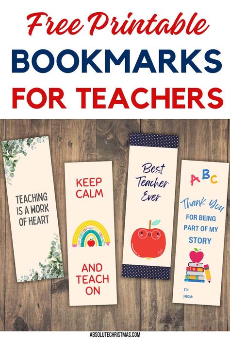 These free printable bookmarks for teachers are the perfect way to say thanks! With 4 beautiful designs to choose from, you can print these 2x6 bookmarks on cardstock to create a heartfelt gift for teacher appreciation week, end of year, or just because. Pair with a journal, gift card, school supplies, or treats for an extra special present. Download the free printables today! Diy Teacher Bookmarks, Editable Bookmarks Free Printable, Free Printable Gift Tags For Teachers, Bookmarks For Teachers, Bookmark For Teacher, Free Teacher Appreciation Printables, Teacher Bookmark, Xmas Market, Free Printable Bookmarks