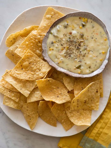 Roasted Poblano Queso Fundido | Spoon Fork Bacon Corn Queso, Mexican Dip Recipes, Spoon Fork Bacon, Roasted Poblano, Fresh Tortillas, Queso Fundido, Garlic Dip, Baked Garlic, Test Day