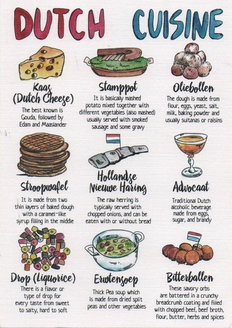 Dutch Cuisine The Netherlands, Food From Different Cultures, Cooking Around The World, Food Around The World, Dutch Cuisine, Culinary Cooking, Around The World Food, Culinary Techniques, Food Infographic