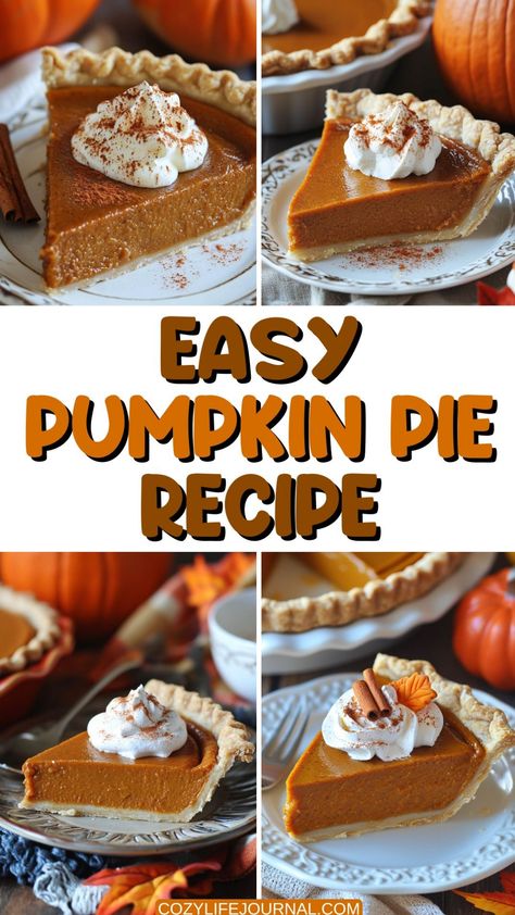 Easy pumpkin pie recipe with images of pumpkin pie slices topped with whipped cream and cinnamon. Frozen Pumpkin Pie, Classic Pumpkin Pie Recipe, Classic Pumpkin Pie, Pumpkin Pie Recipe Easy, Perfect Pumpkin Pie, Frozen Pumpkin, Best Pumpkin Pie, Yummy Fall Recipes, Easy Pumpkin Pie