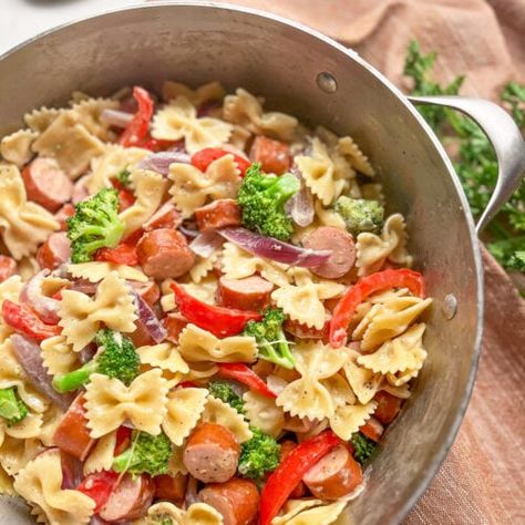 Sausage Bow Tie Pasta, Polska Kielbasa Recipes Pasta, Spicy Kielbasa Pasta, Polish Sausage Recipes Kielbasa Egg Noodles, Kielbasa Mushroom Pasta, Broccoli Rabe Sausage Pasta, Sausage Pasta Recipes, Resep Pasta, Bowtie Pasta