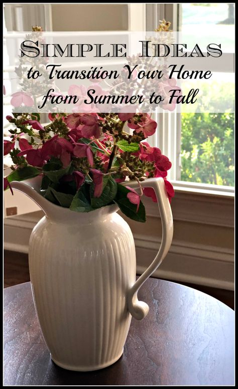 August Decorating Ideas Home, Round Wood Tray, Alexander Home, Change Of Seasons, Fall Vignettes, Summer Front Porches, Bar Cart Styling, White Pitcher, Home Simple