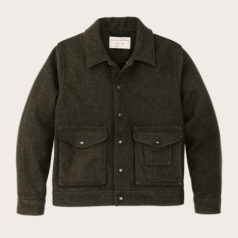 Men's Wool Jackets | Filson Work Jacket Mens, Filson Mackinaw, Filson Jacket, Filson Mens, Wool Work, Tool Belt, Work Jacket, Natural Fabric, Wet Weather