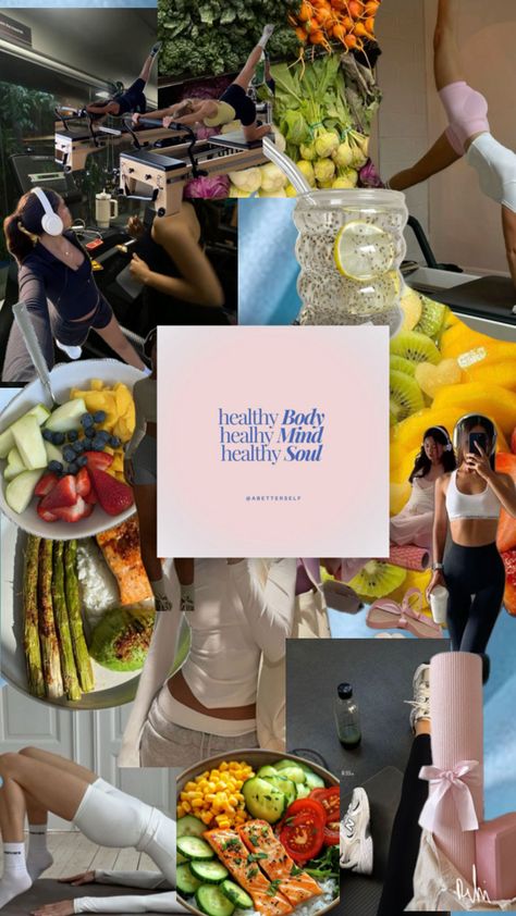 Happy Healthy Body Visual Board, Healthy Eating Habits Aesthetic, Body Aesthetics Goals Wallpaper, Body Dream Board, Being Healthy Aesthetic, Healthy Woman Aesthetic, Size 12 Body Image, Good Health And Well Being Poster, Healthy Routines For Women