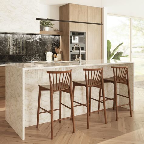 Poly and Bark Ligna Counter Stool - Solid Wood Frame - Bed Bath & Beyond - 31836220 Space Island, Coin Bar, Frame Bed, Bar Stools Kitchen Island, Article Furniture, Wood Counter Stools, Wood Counter, Counter Bar Stools, Modern Sectional