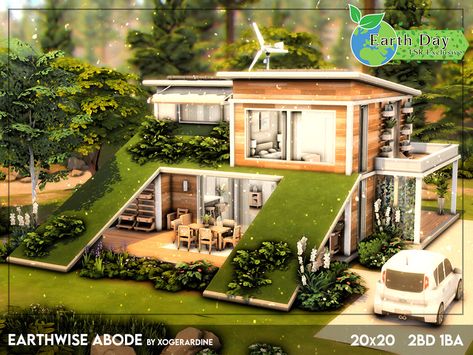 The Sims Resource - Earthwise Abode - Earth Day (NO CC) Sims 4 Eco Mansion, Sims 4 Eco Lifestyle House, Sims 4 Eco House, Eco House Plans, Multigenerational House, The Sims 4 Lots, Sims Houses, Sims 4 House Plans, Sims Building