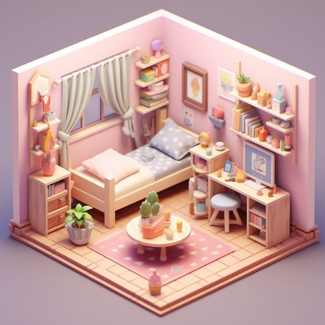 Little girl room miniature 32 bit isometric Kawaii Isometric, Hygge Corner, 3d Isometric Room, Serene Room, Isometric Rooms, Immersive Environment, Room Miniature, 3d Bedroom, Isometric Room