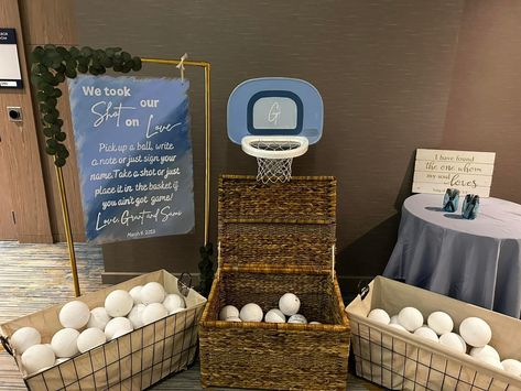 Unique wedding guest book idea. My husband plays basketball Basketball Court Wedding, Basketball Wedding Ideas, Basketball Wedding, Unique Wedding Guest Book, Sports Themed Wedding, Sports Wedding, Wedding Guest Book Unique, Football Themes, Wedding Court