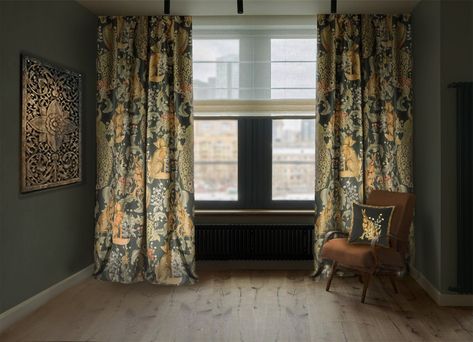 William Morris Curtains Bedroom, William Morris Curtains, Bungalow Ideas, Forest Retreat, Forest Color, William Morris Designs, Curtains Width, Floral Curtains, Lined Curtains