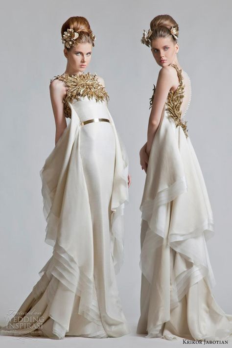 krikor jabotian bridal fall 2012 2013 gold ivory wedding dress...for the daring couture bride Krikor Jabotian, Wedding Dress Cake, Wedding Inspirasi, Party Mode, Roman Fashion, Ivory Wedding Dress, Beauty Dress, White Dresses, Moda Vintage