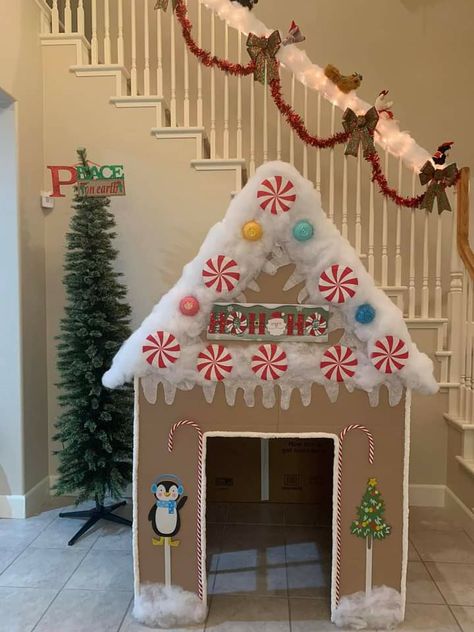 Gingerbread House Fireplace, Gingerbread Windows Ideas, Gingerbread House Decorations Office, Diy Gingerbread House Office Decorations, Gingerbread House Work Cubicle, Gingerbread House Decorations Life Size Classroom, Ginger Bread House Office Decor, Diy Christmas Yard Decorations, Diy Christmas Fireplace