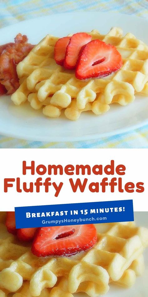 Fluffy Waffles - Grumpy's Honeybunch Classic Waffle Recipe, Whipped Egg Whites, Waffle Batter, Blueberry Waffles, Fluffy Waffles, Breakfast Waffles, Belgian Waffles, Pancake Batter, Waffle Iron